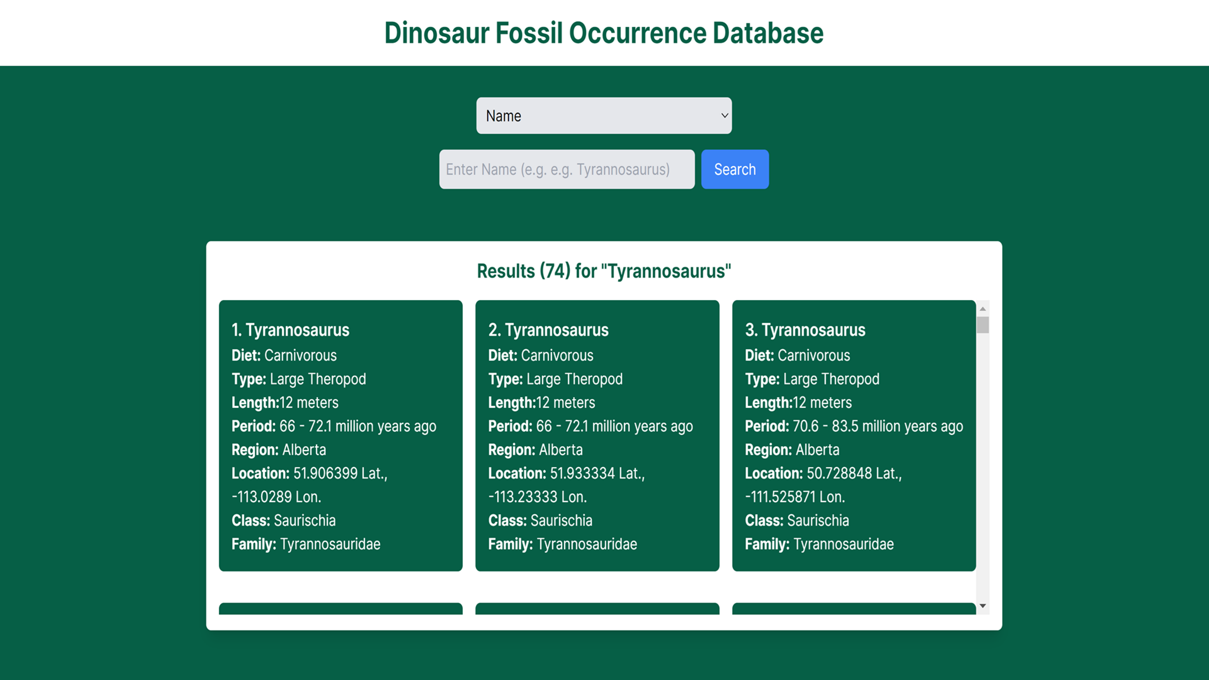 Comprehensive Dinosaur Fossil Database API